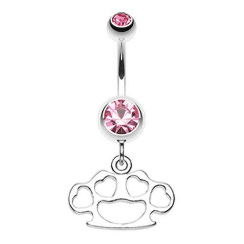 Multi Hearts Brass Knuckle Belly Button Ring Navel Ring Impulse Piercings Light Pink