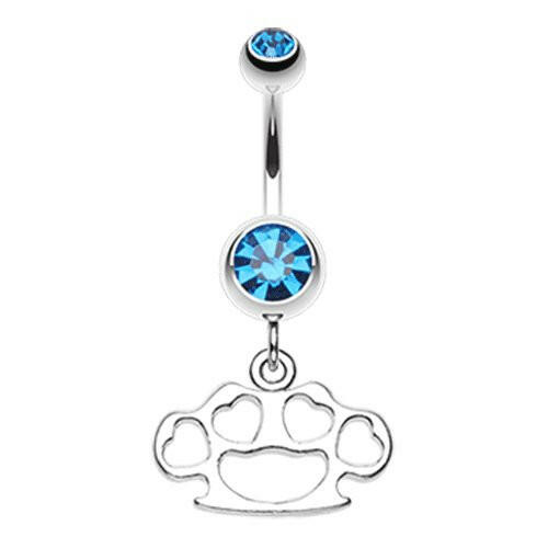 Multi Hearts Brass Knuckle Belly Button Ring Navel Ring Impulse Piercings Capri Blue