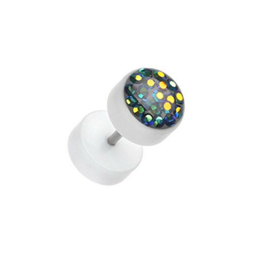 Multi-Sprinkle Dot Multi Gem White UV Fake Plug Fake Plug Impulse Piercings 16 gauge (1.2mm) Black/Aurora Borealis