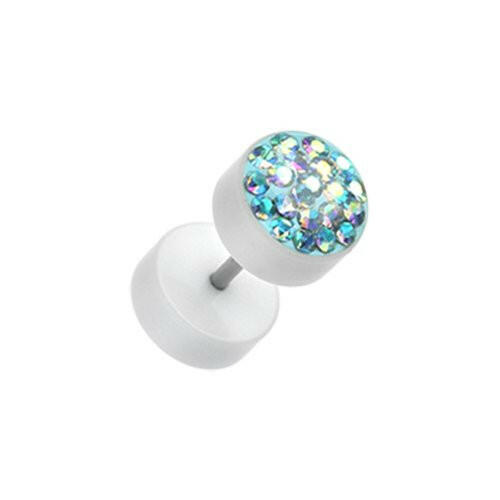 Multi-Sprinkle Dot Multi Gem White UV Fake Plug Fake Plug Impulse Piercings 16 gauge (1.2mm) Aqua/Aurora Borealis