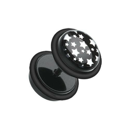 Multi Star Acrylic Fake Plug Earrings with O-Rings Fake Plug Earrings Impulse Piercings 16 GA (1.2mm) White/Black