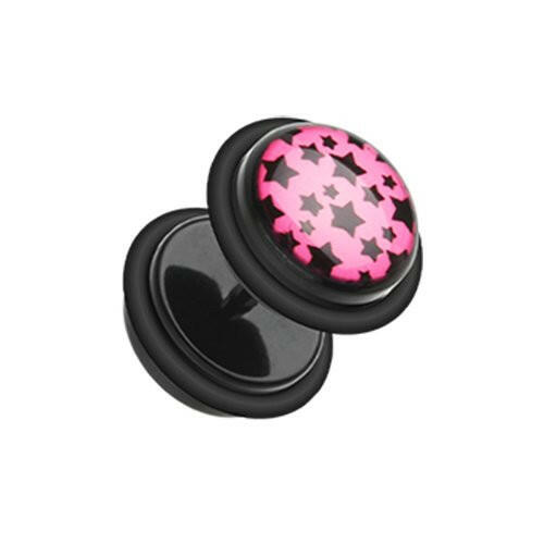 Multi Star Acrylic Fake Plug Earrings with O-Rings Fake Plug Earrings Impulse Piercings 16 GA (1.2mm) Pink/Black