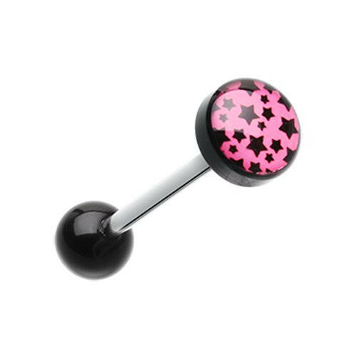 Multi Stars Logo Acrylic Barbell Tongue Ring Barbell Impulse Piercings Pink