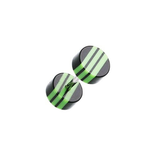 Multi Stripe Acrylic Fake Plug Earrings Fake Plug Earrings Impulse Piercings 16 GA (1.2mm) Black/Green