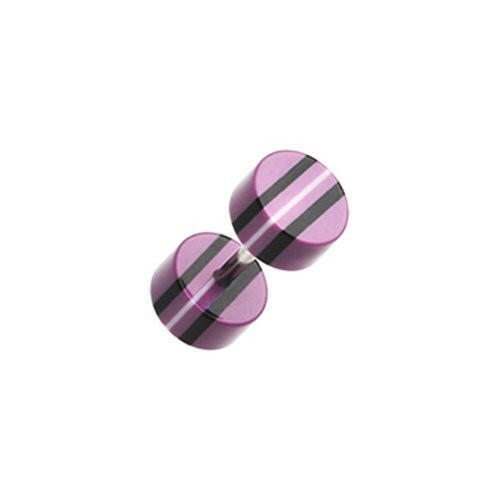 Multi Stripe Acrylic Fake Plug Earrings Fake Plug Earrings Impulse Piercings 16 GA (1.2mm) Purple/Black