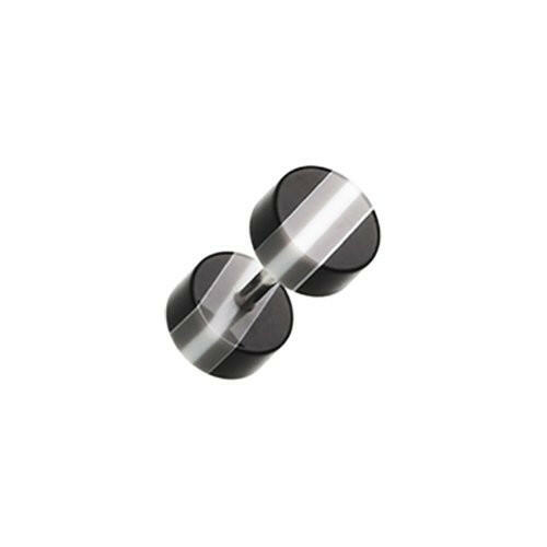 Multi Stripe Acrylic Fake Plug Earrings Fake Plug Earrings Impulse Piercings 16 GA (1.2mm) Black/White