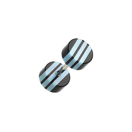 Multi Stripe Acrylic Fake Plug Earrings Fake Plug Earrings Impulse Piercings 16 GA (1.2mm) Black/Light Blue