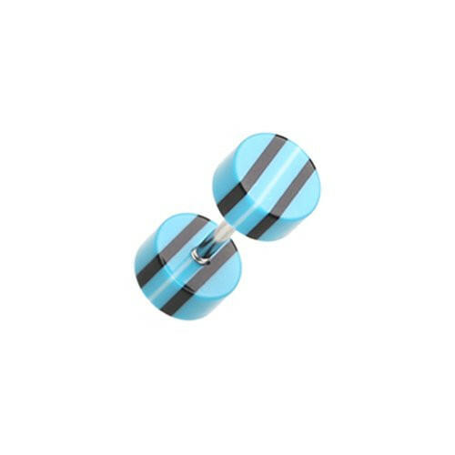 Multi Stripe Acrylic Fake Plug Earrings Fake Plug Earrings Impulse Piercings 16 GA (1.2mm) Blue/Black