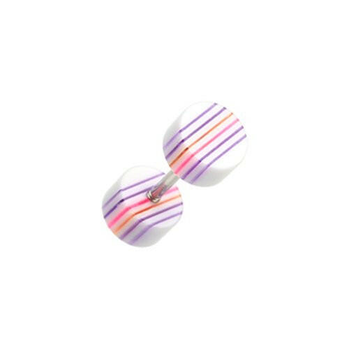 Multi Stripe Acrylic Fake Plug Earrings Fake Plug Earrings Impulse Piercings 16 GA (1.2mm) White/Rainbow