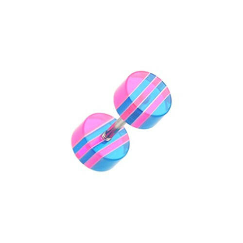 Multi Stripe Acrylic Fake Plug Earrings Fake Plug Earrings Impulse Piercings 16 GA (1.2mm) Pink/Blue