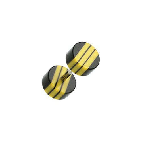 Multi Stripe Acrylic Fake Plug Earrings Fake Plug Earrings Impulse Piercings 16 GA (1.2mm) Black/Yellow