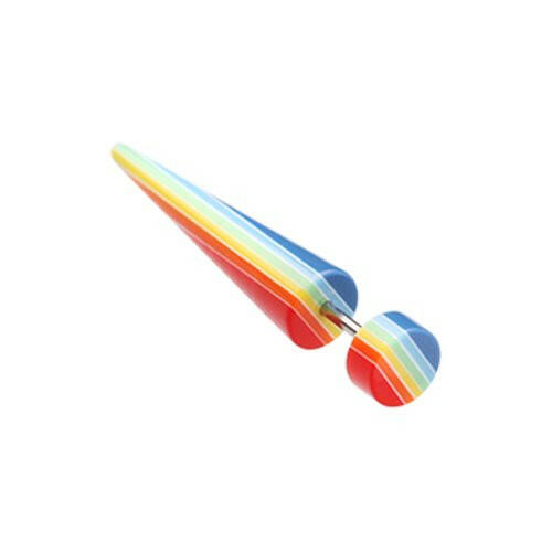 Multi Stripe Acrylic Fake Taper Fake Plug Earrings Impulse Piercings 18 gauge(1mm) Rainbow