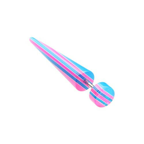 Multi Stripe Acrylic Fake Taper Fake Plug Earrings Impulse Piercings 18 gauge(1mm) Pink/Blue