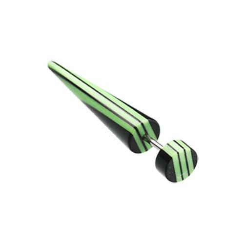 Multi Stripe Acrylic Fake Taper Fake Plug Earrings Impulse Piercings 18 gauge(1mm) Black/Green