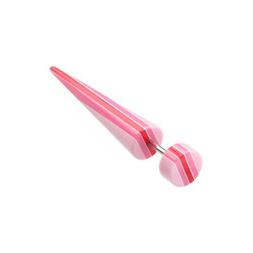 Multi Stripe Acrylic Fake Taper Fake Plug Earrings Impulse Piercings 18 gauge(1mm) Pink/Red