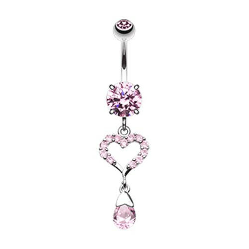 My Darling Heart Cubic Zirconia Belly Button Ring Navel Ring Impulse Piercings Pink