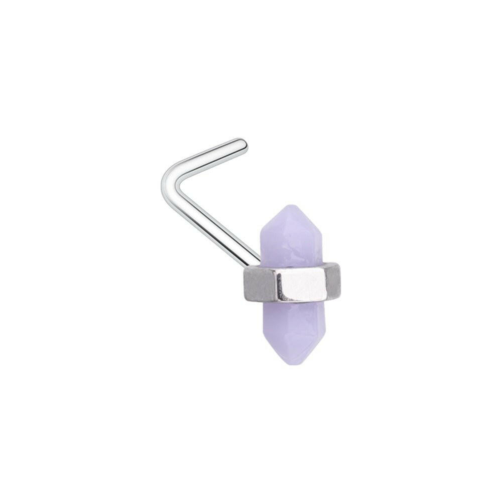 Mystical Gemstone Cut Gem L-Shaped Nose Ring Impulse Piercings Purple