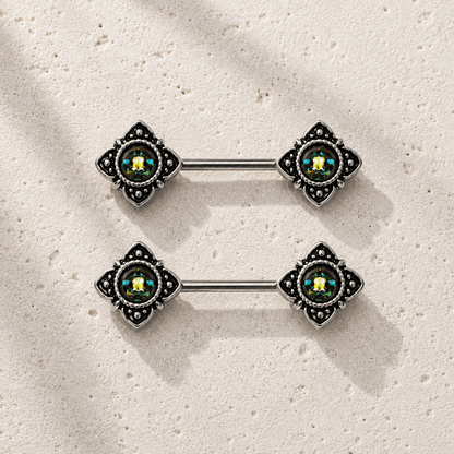 Stainless Steel Mystical Flower Nipple Bar with Synthetic Opal - Skin Metals