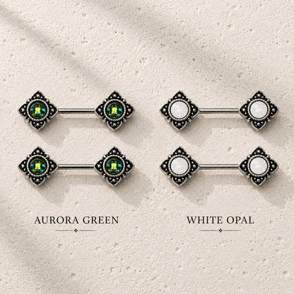 Stainless Steel Mystical Flower Nipple Bar with Synthetic Opal - Skin Metals