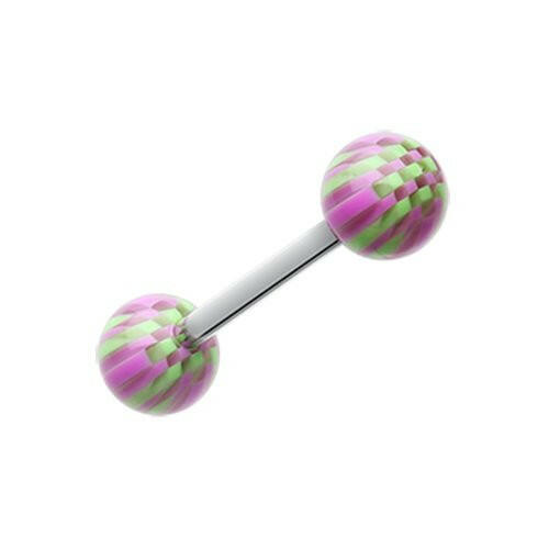 Native Checker Acrylic Top Barbell Tongue Ring Barbell Impulse Piercings Purple/Green