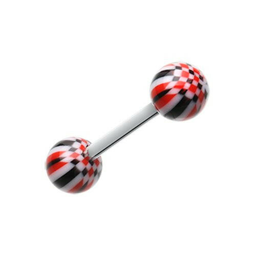 Native Checker Acrylic Top Barbell Tongue Ring Barbell Impulse Piercings Black/Red