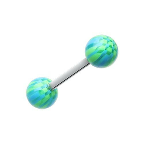 Native Checker Acrylic Top Barbell Tongue Ring Barbell Impulse Piercings Green/Blue