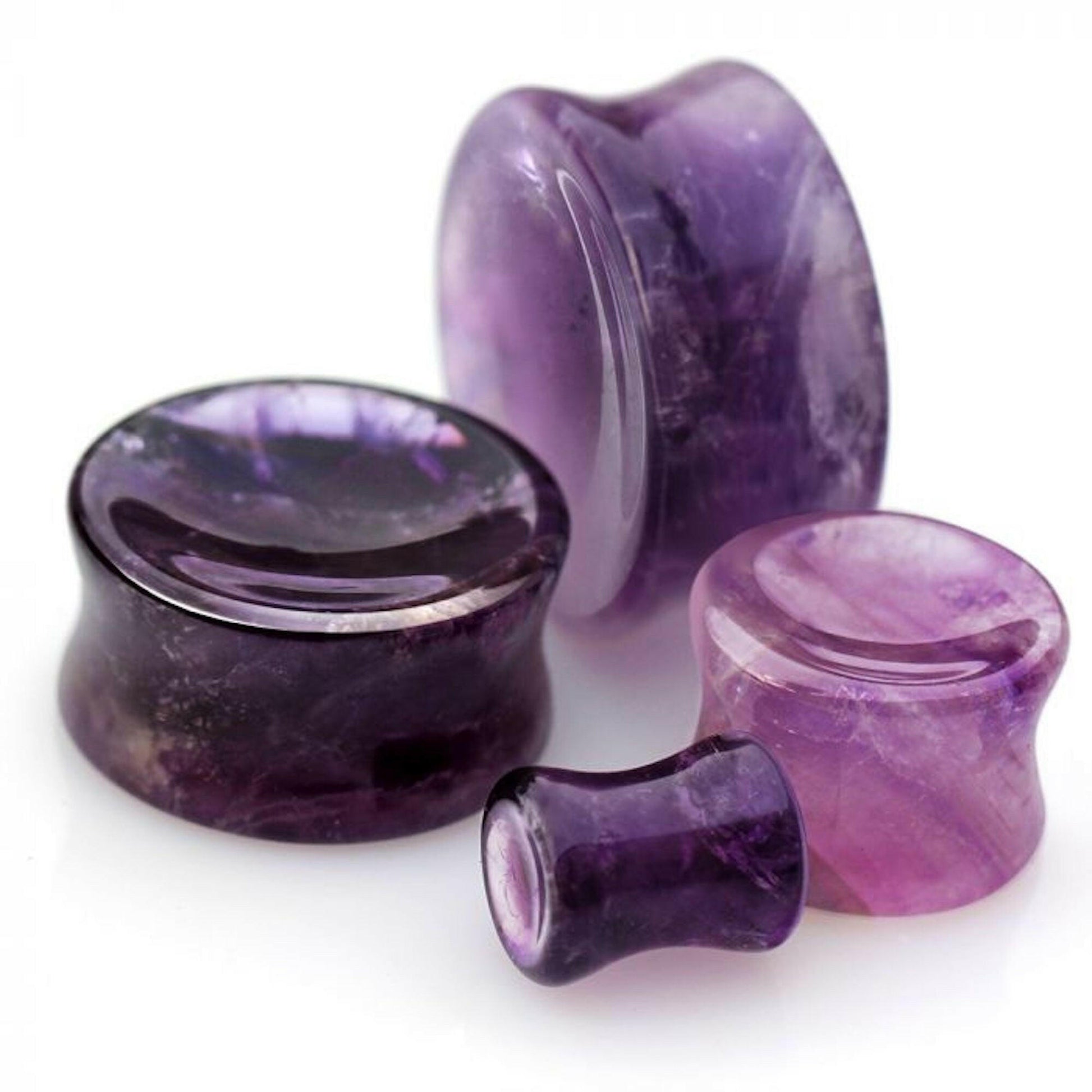 Natural Amethyst Concave Stone Saddle Plug Plugs Impulse Piercings 2 gauge