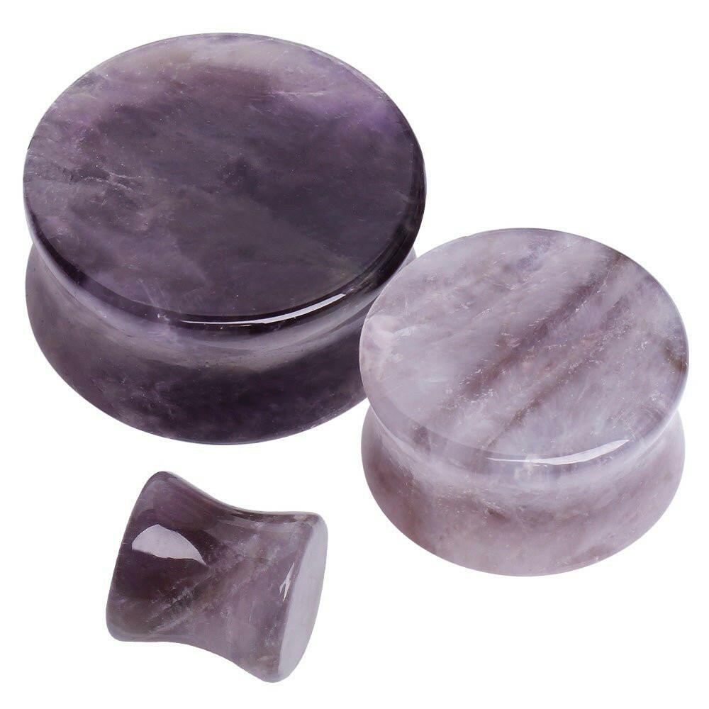 Natural Amethyst Semi-Precious Stone Saddle Plug Plugs Impulse Piercings 8 gauge (3mm)