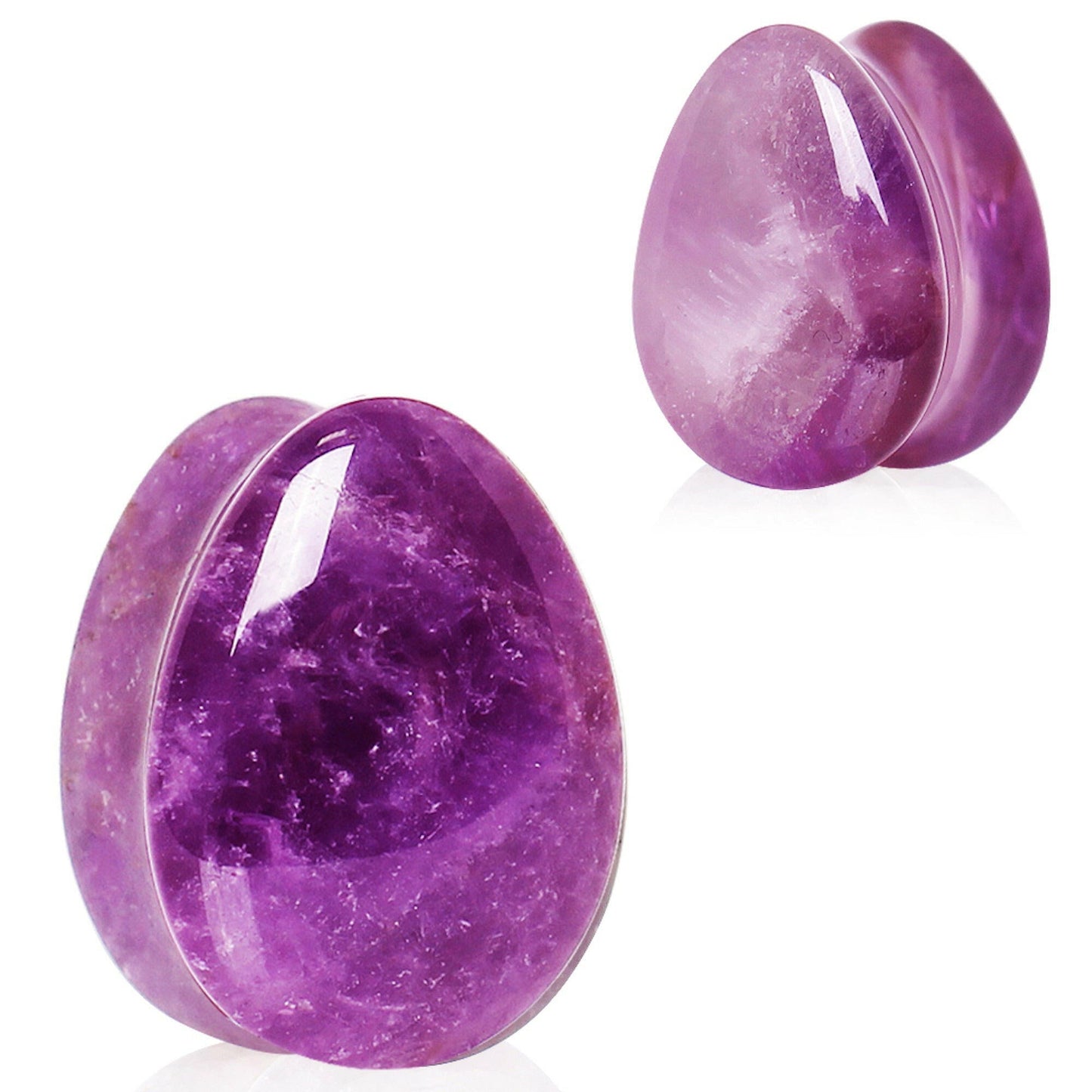 Natural Amethyst Stone Double Flare Teardrop Plug Plugs Impulse Piercings 2 gauge (6mm)