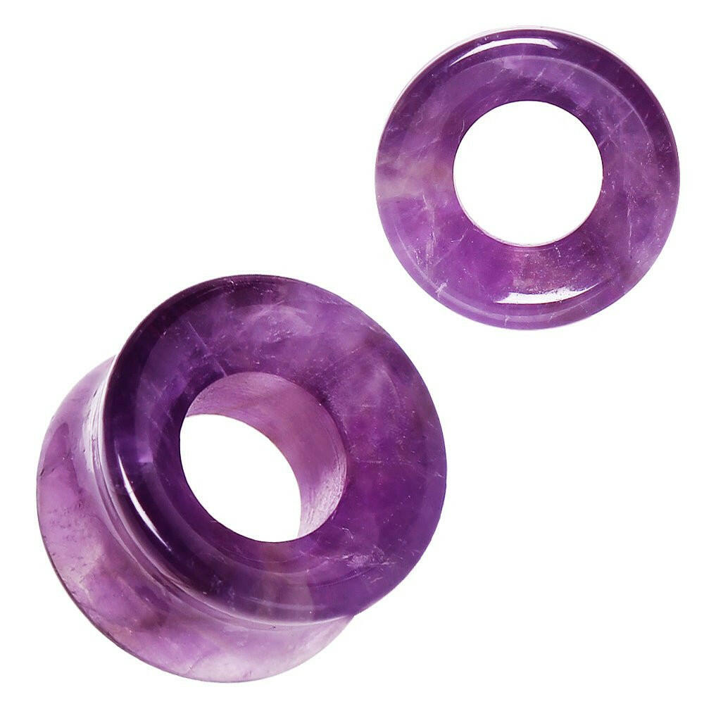 Natural Amethyst Stone Double Flare Tunnel Plug Plugs Impulse Piercings 2 gauge (6mm)