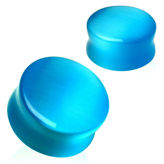 Natural Aqua Blue Cat's Eye Saddle Plug Plugs Impulse Piercings 2 gauge