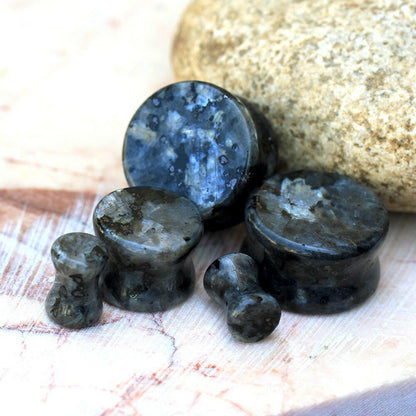 Natural Black Labradorite Stone Saddle Plug Plugs Impulse Piercings