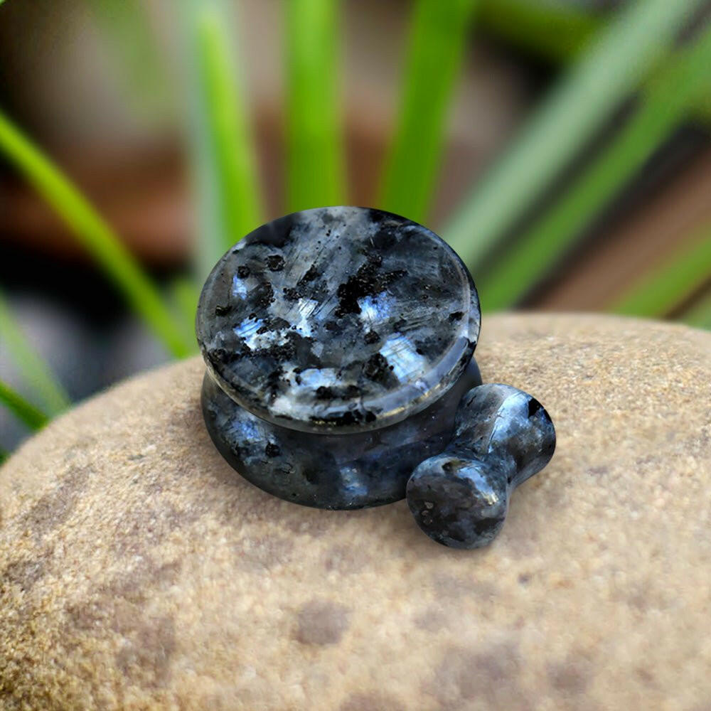 Natural Black Labradorite Stone Saddle Plug Plugs Impulse Piercings