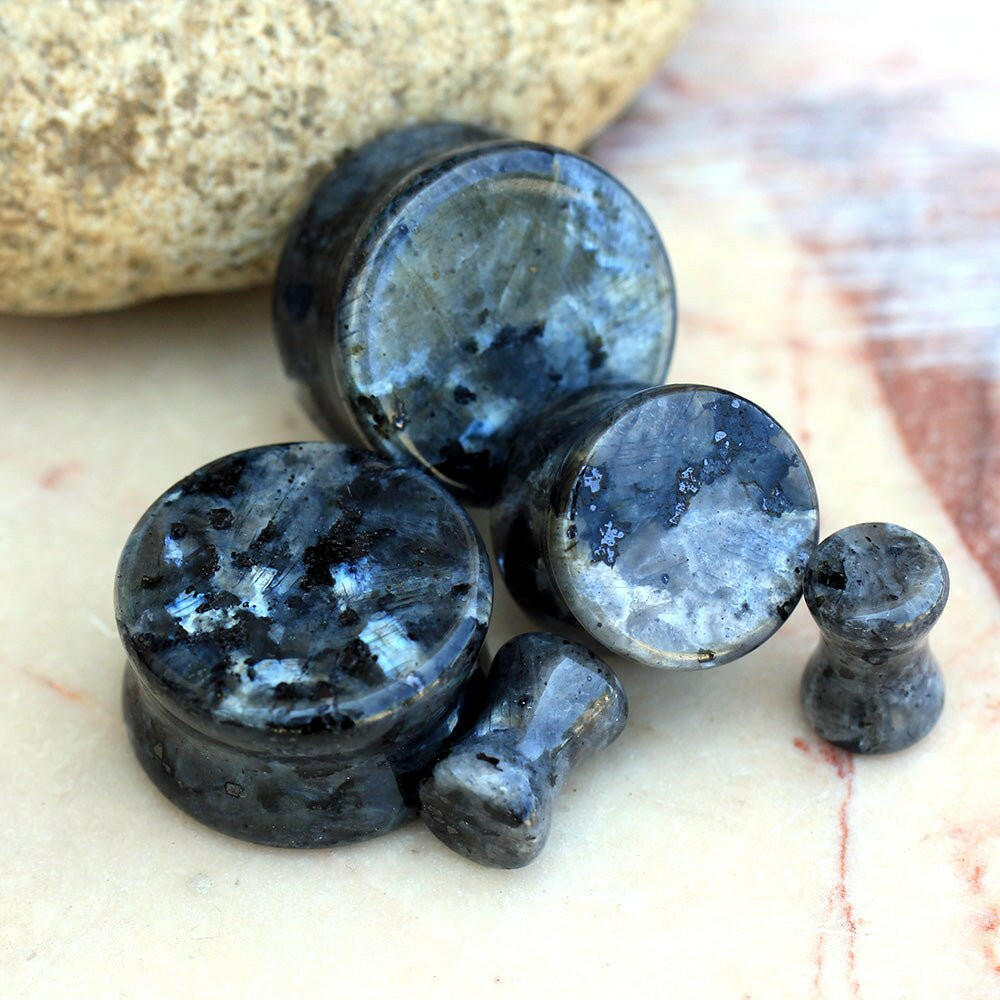 Natural Black Labradorite Stone Saddle Plug Plugs Impulse Piercings