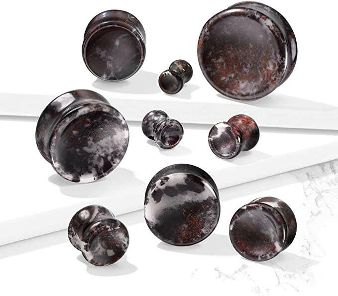 Natural Blood Stone Concave Double Flared Plugs Plugs Impulse Piercings