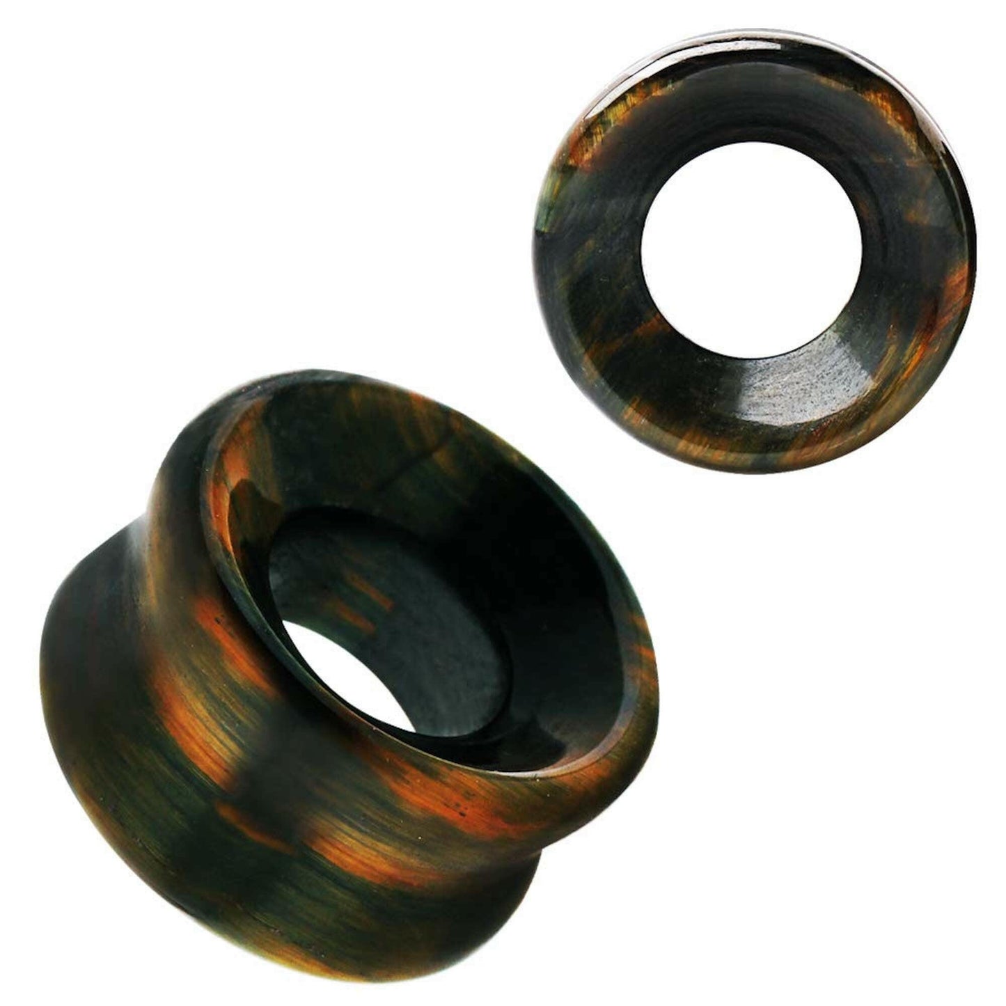 Natural Blue Tiger Eye Stone Double Flare Tunnel Plug Plugs Impulse Piercings 2 gauge (6mm)