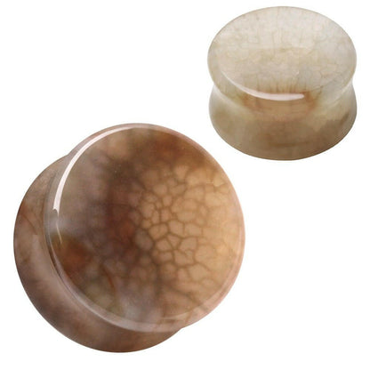 Natural Brown Cracked Agate Saddle Plug Plugs Impulse Piercings 2GA