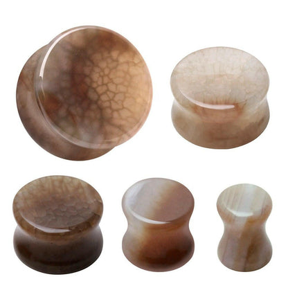 Natural Brown Cracked Agate Saddle Plug Plugs Impulse Piercings