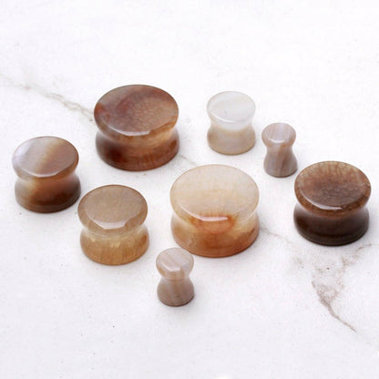 Natural Brown Cracked Agate Saddle Plug Plugs Impulse Piercings