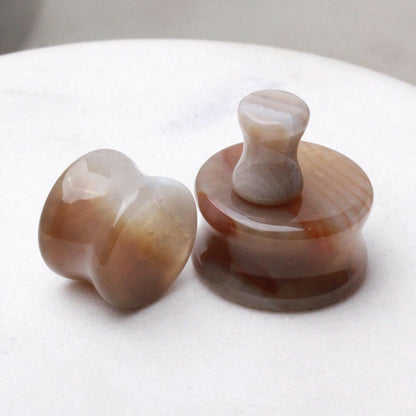 Natural Brown Cracked Agate Saddle Plug Plugs Impulse Piercings