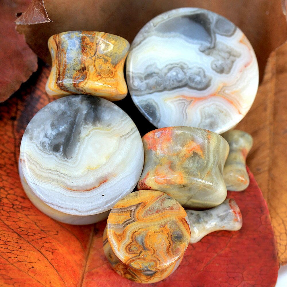 Natural Crazy Lace Agate Stone Saddle Plug Plugs Impulse Piercings