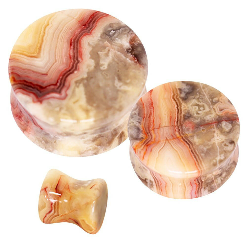 Natural Crazy Lace Agate Stone Saddle Plug Plugs Impulse Piercings 6 gauge (4mm)