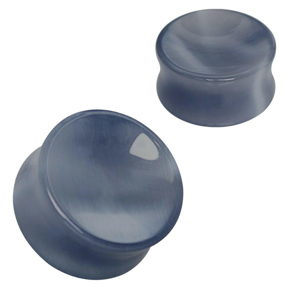 Natural Dark Grey Cat's Eye Concave Stone Saddle Plug Plugs Impulse Piercings 0 gauge (8mm)