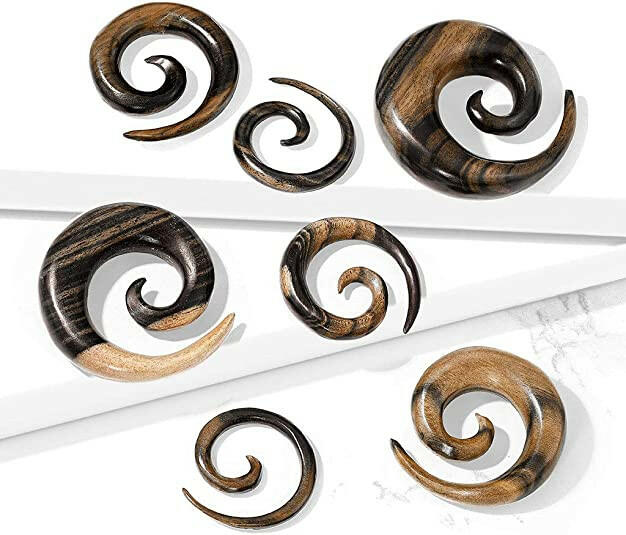 Natural Ebony Wood Striped Spiral Tapers Tapers Impulse Piercings