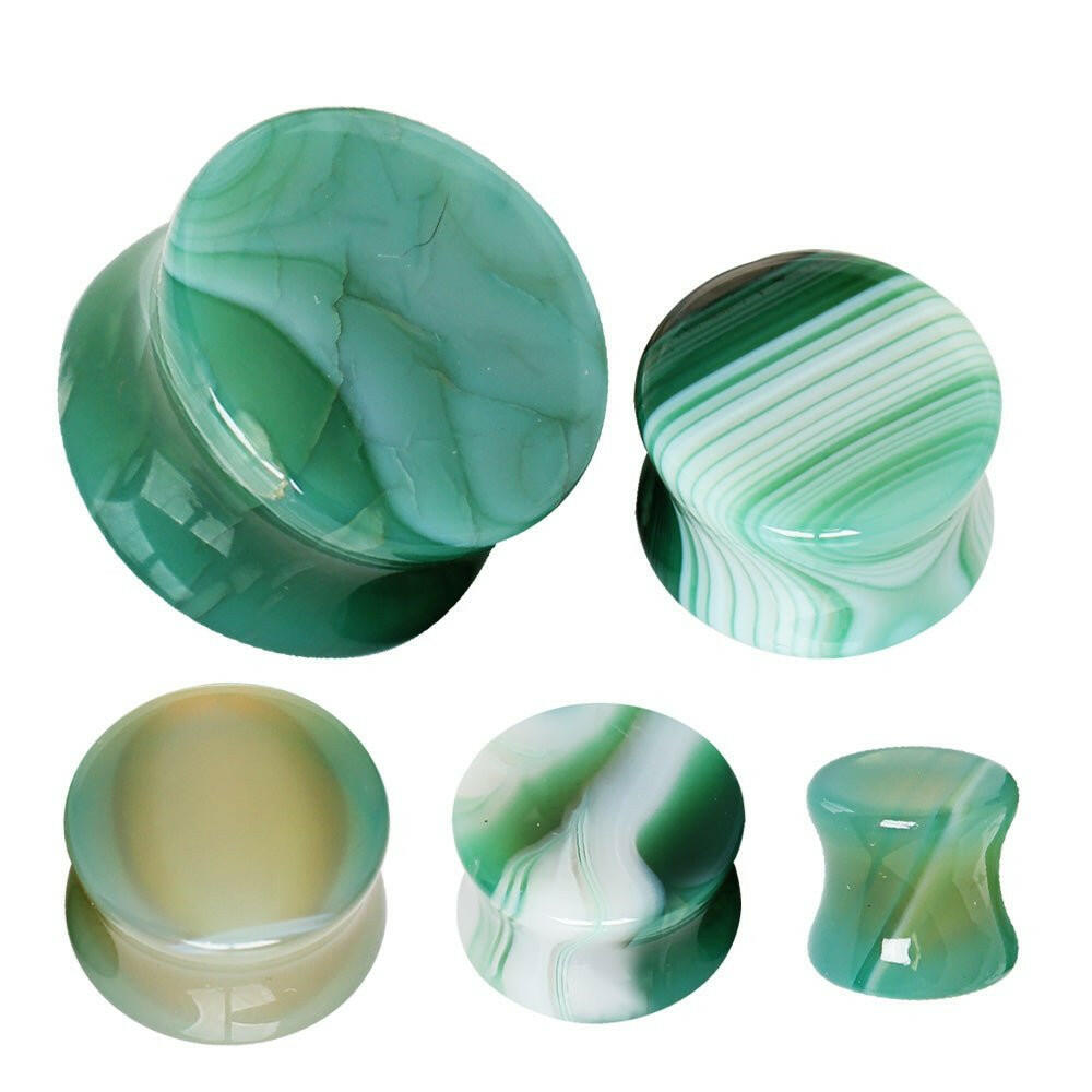 Natural Green Agate Stone Saddle Plug Plugs Impulse Piercings 2 gauge (6mm)