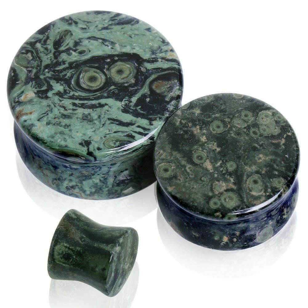 Natural Green Eye Jasper Stone Saddle Plug Plugs Impulse Piercings 8 gauge (3mm)