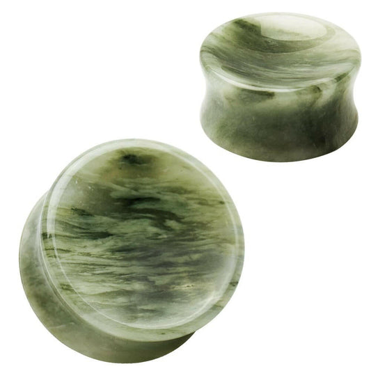 Natural Green Line Jasper Concave Stone Saddle Plug Plugs Impulse Piercings 2 gauge