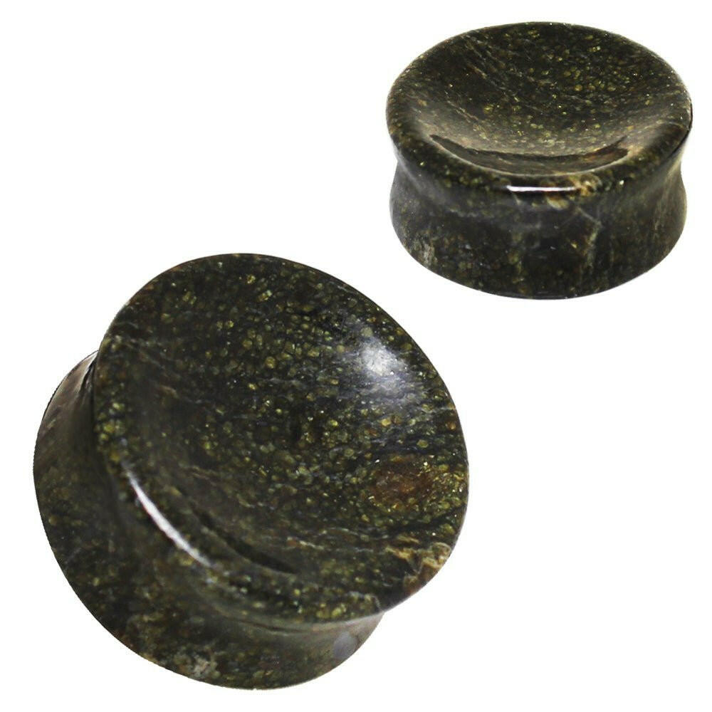 Natural Green Serpentine Concave Stone Saddle Plug Plugs Impulse Piercings 2GA