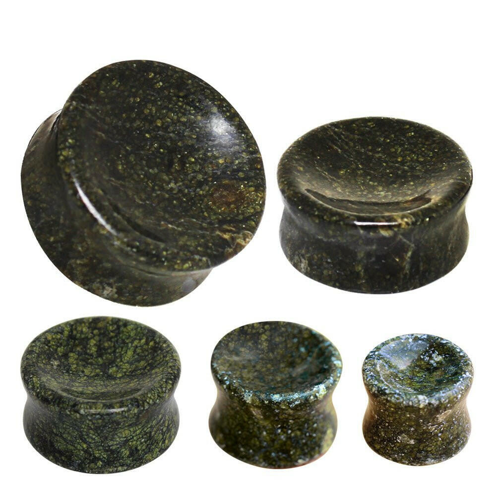 Natural Green Serpentine Concave Stone Saddle Plug Plugs Impulse Piercings