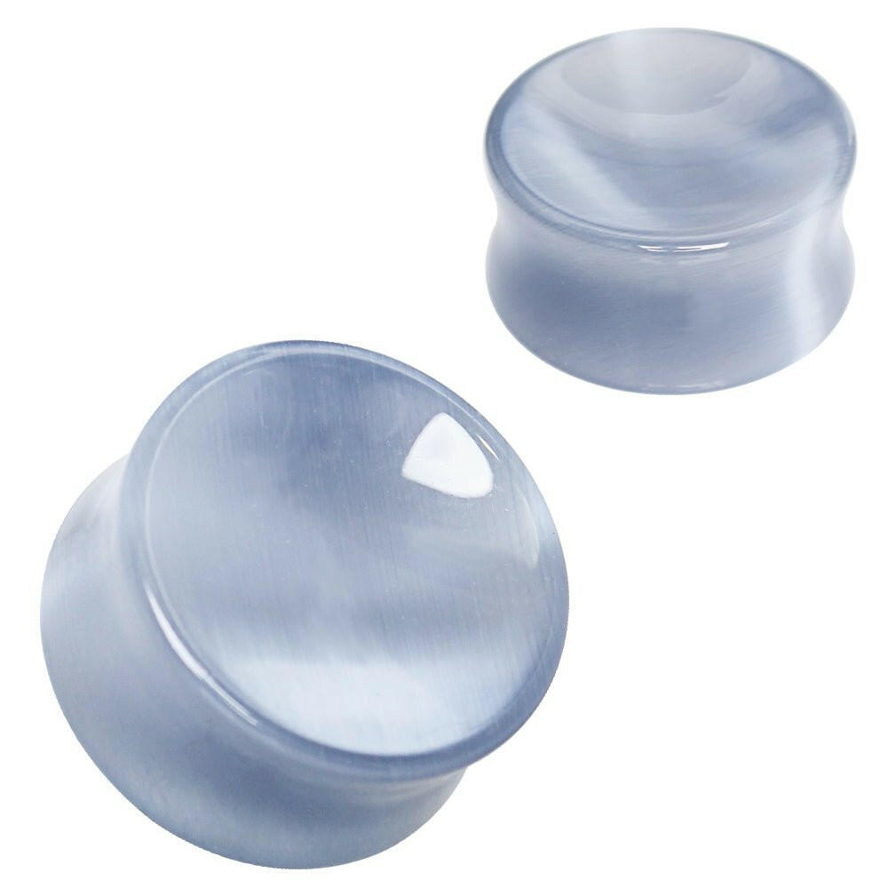 Natural Grey Cat's Eye Concave Stone Saddle Plug Plugs Impulse Piercings 2 gauge (6mm)